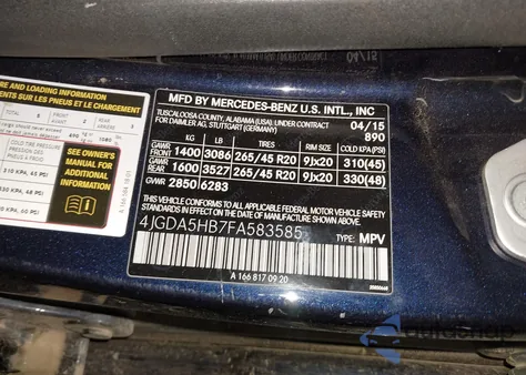 2015 Mercedes-Benz Ml 350 4Matic z USA, uszkodzony, nr VIN 4JGDA5HB7FA583585